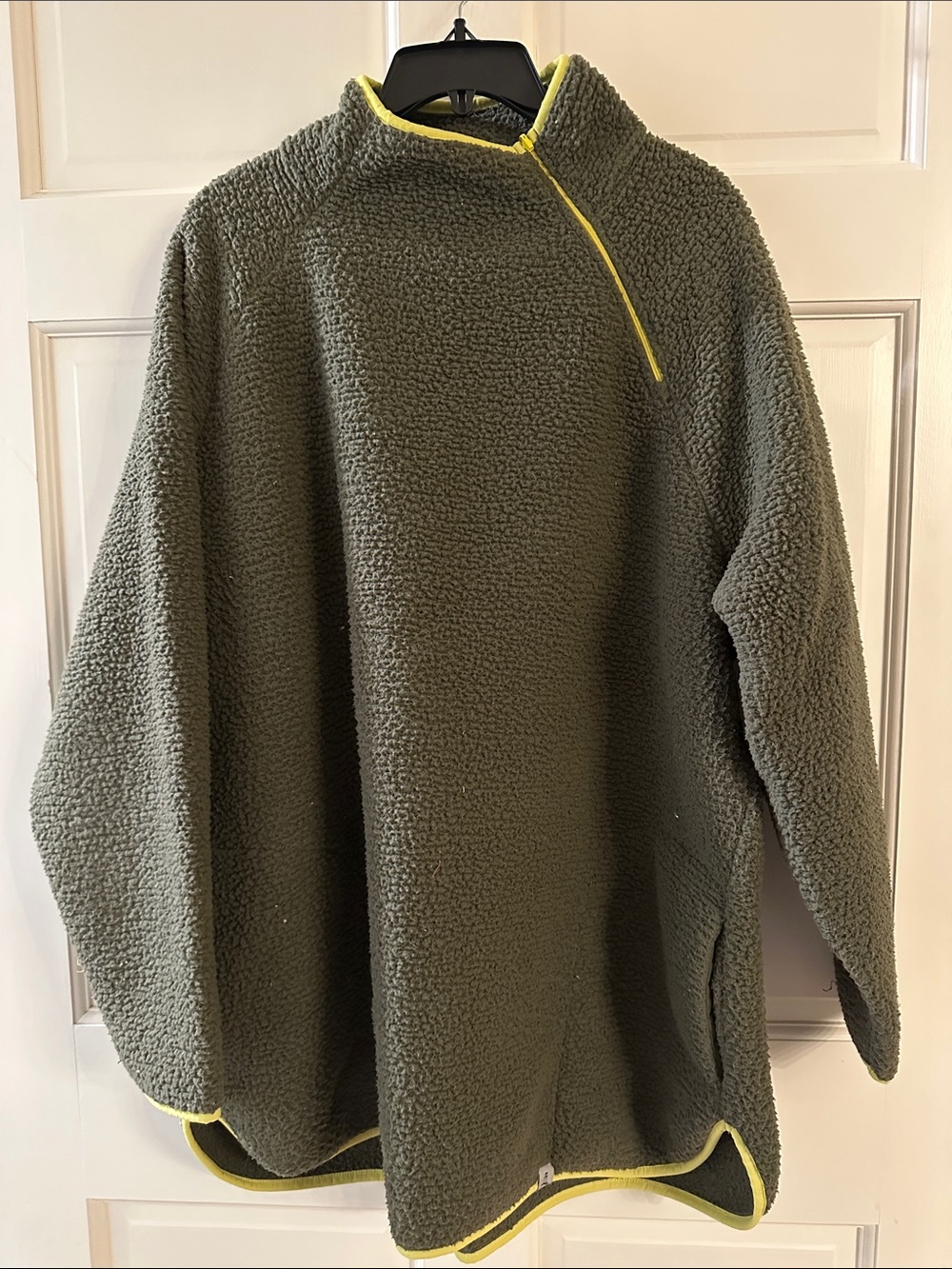Lands' End Olive Green Sherpa Pullover with Yellow Trim